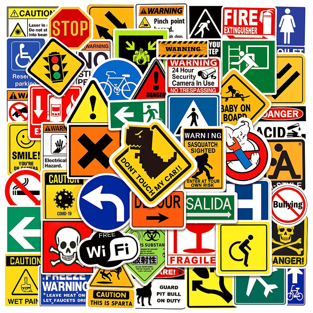 100 Warning Sign Stickers – Funny & Serious Safety Decals