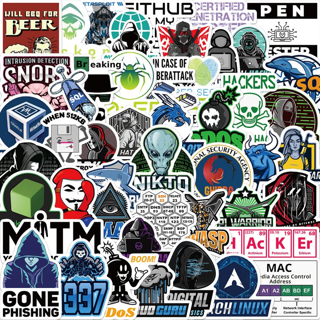 50 Hacker & Developer Stickers – Coding, Tech & Cyberpunk Designs